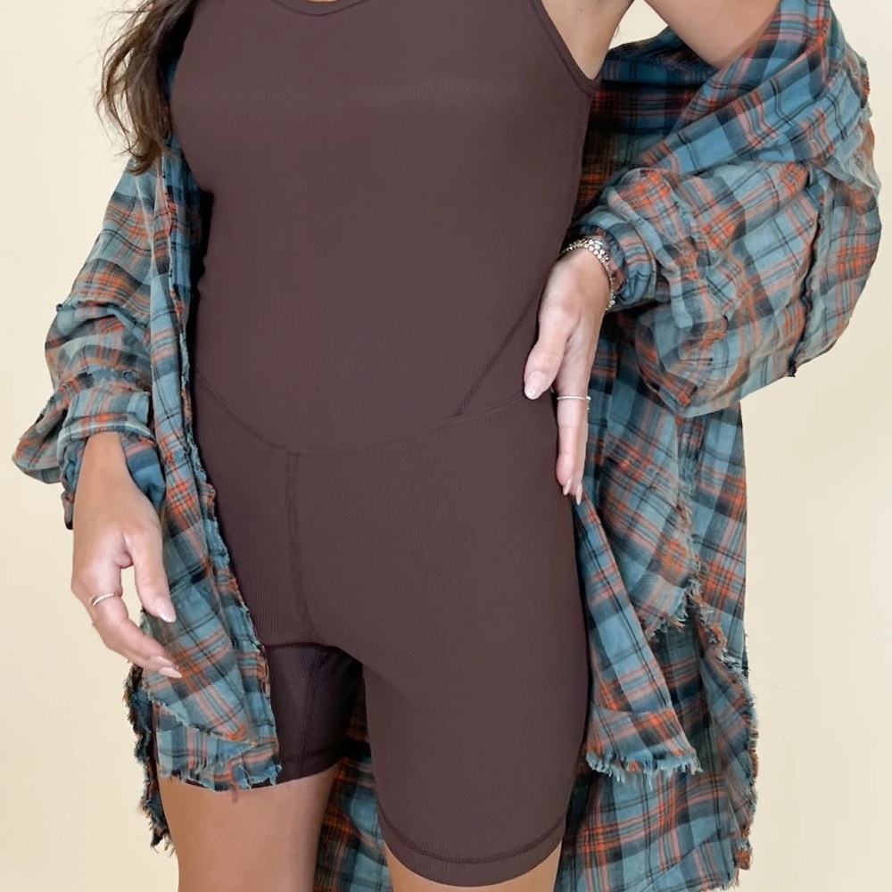 TALULAH Chocolate Brown Ribbed Tank Romper